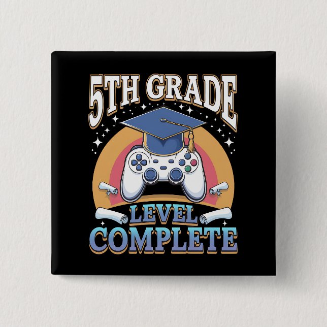 5th Grade Level Complete Graduation Gaming Gamer 15 Cm Square Badge (Front)