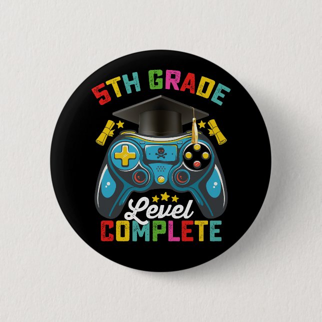 5th Grade Level Complete Graduation Gaming Gamer 6 Cm Round Badge (Front)