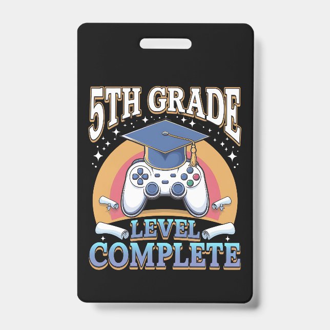 5th Grade Level Complete Graduation Gaming Gamer ID Badge (Front)