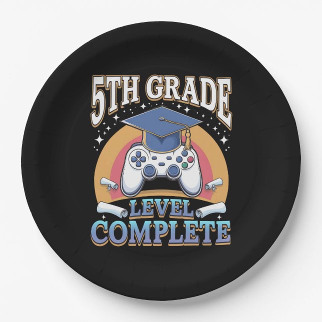 5th Grade Level Complete Graduation Gaming Gamer Paper Plate (Front)