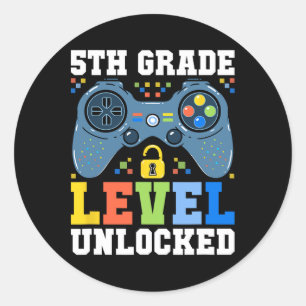 5th Grade Level Unlocked Gamer First Day Of School Classic Round Sticker