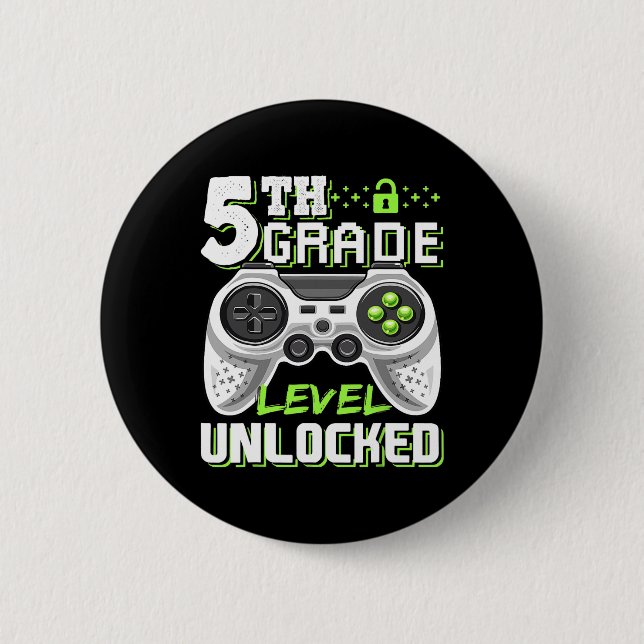 5th Grade Level Unlocked Video Game Back To School 6 Cm Round Badge (Front)