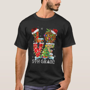 5th Grade LOVE Santa Hat Apple Teacher Pajama Chri T-Shirt