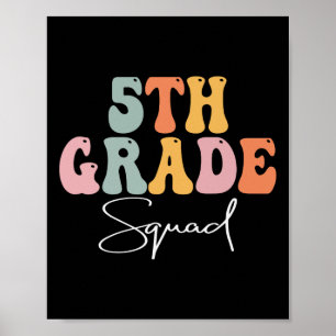 5th Grade Squad Retro Groovy Women Happy First Day Poster