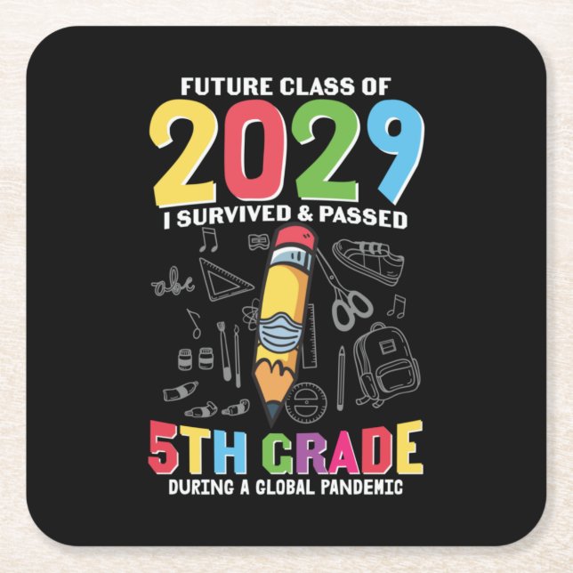 5th Grade Teacher 5th Grade During A Global Square Paper Coaster (Front)
