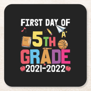 5th Grade Teacher First Day Of 5th Grade Square Paper Coaster