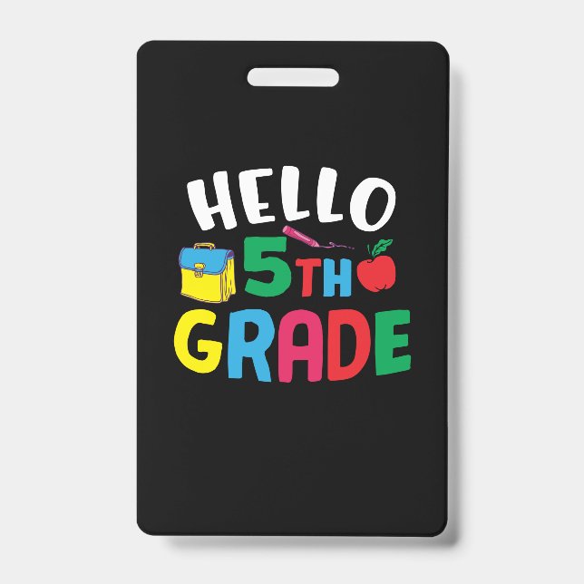 5th Grade Teacher Hello Fifth Grade ID Badge (Front)