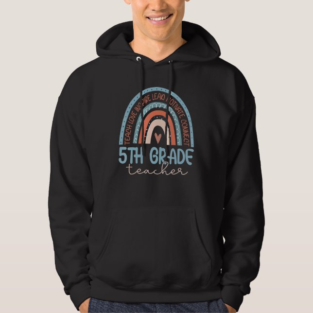 5th Grade Teacher Leopard Boho Rainbow Back To Sch Hoodie (Front)