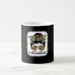 5th Grade Teacher Messy Bun Women Autism Awareness Coffee Mug