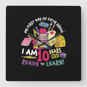 5th Grade Teacher My First Day Of Fifth Grade Square Wall Clock