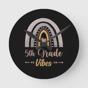 5th Grade Vibes Rainbow Fifth Grade Back to School Round Clock