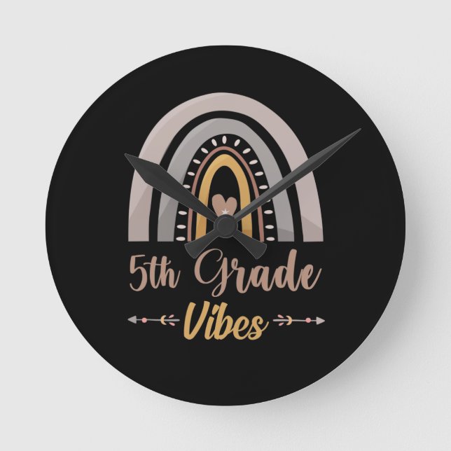 5th Grade Vibes Rainbow Fifth Grade Back to School Round Clock (Front)