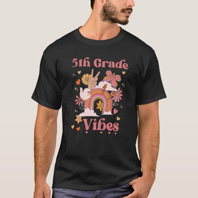 5th Grade Vibes School Groovy Retro Girl Boho Rain T-Shirt (Front)