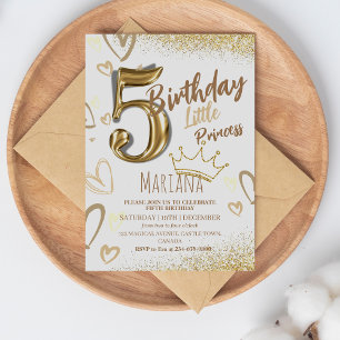 5th Little Princess Gold Glitter Cool Birthday Invitation