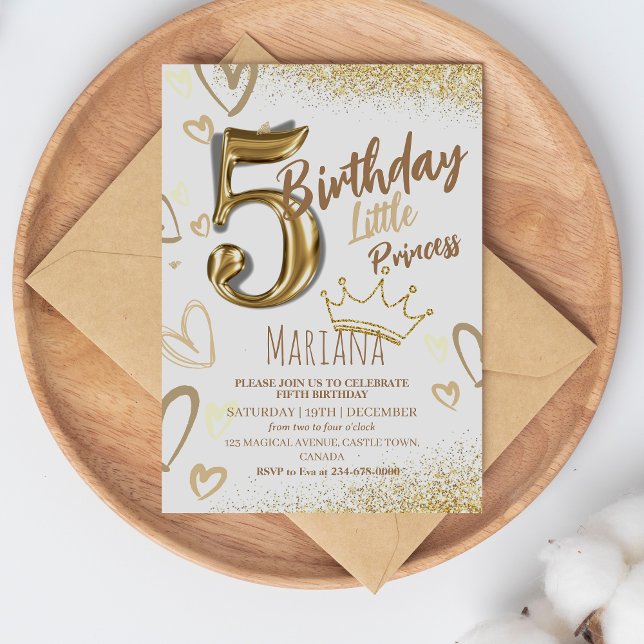 5th Little Princess Gold Glitter Cool Birthday  Invitation (Creator Uploaded)