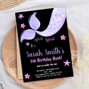 5th Mermaid Birthday Invitations under the sea