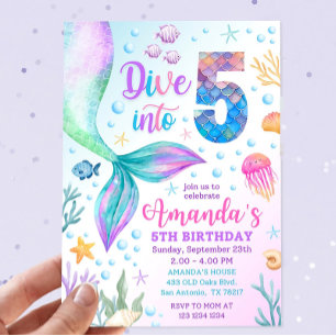 5th mermaid invitation, Dive into five mermaid inv Invitation