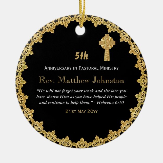 5th Ordination Anniversary Personalized Scripture Ceramic Ornament (Front)