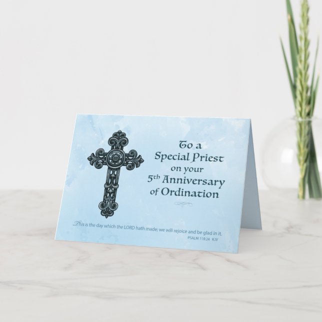 5th Ordination Anniversary Priest, Ornate Cross Card (Front)