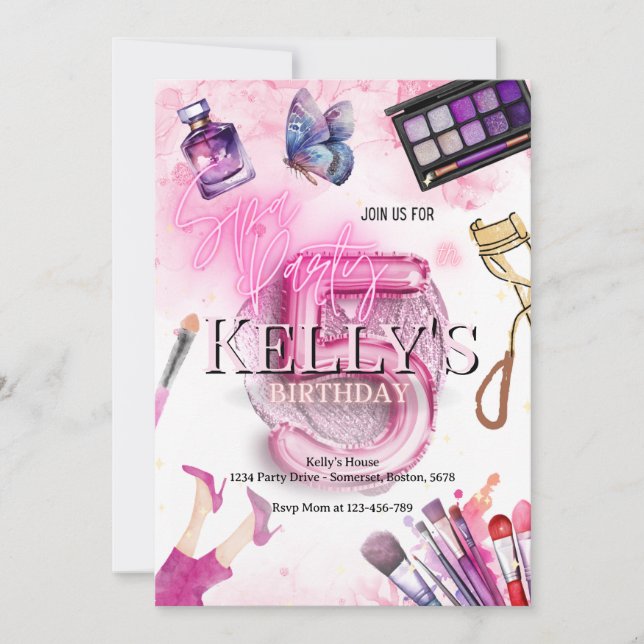 5th Pink Glam Makeup Birthday Party Spa Party Invitation (Front)