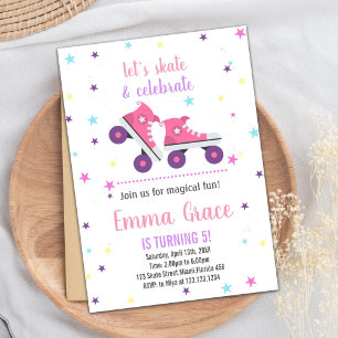 5th Pink Purple Skating Birthday Invitations