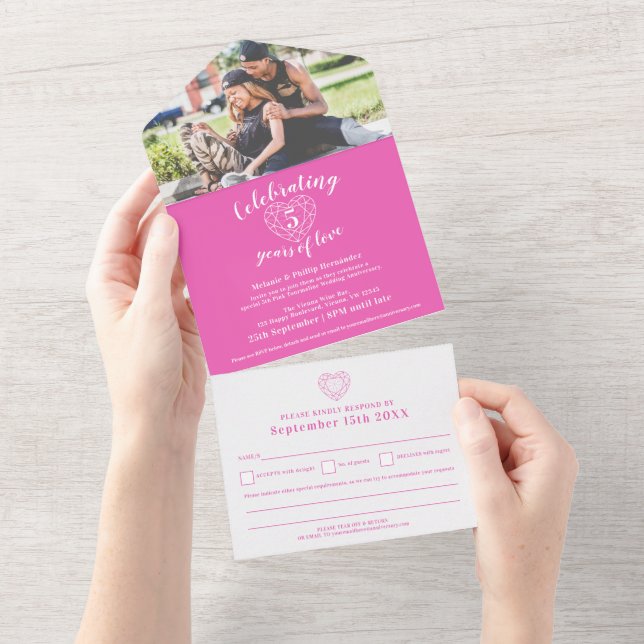 5th Pink Tourmaline wedding anniversary RSVP photo All In One Invitation (Tearaway)