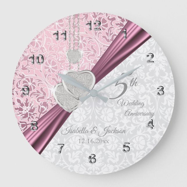 5th Pink Wedding Anniversary Keepsake Large Clock (Front)