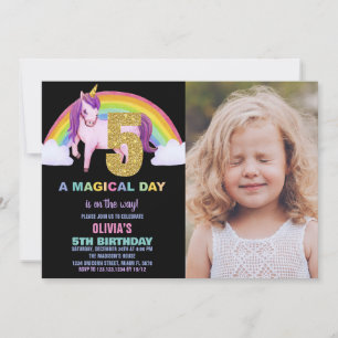 5th Rainbow Unicorn Birthday Invitations photo
