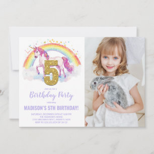 5th Rainbow Unicorn Birthday Invitations photo
