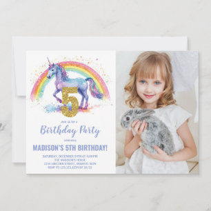 5th Rainbow Unicorn Birthday Invitations photo