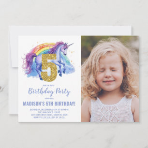 5th Rainbow Unicorn Birthday Invitations photo