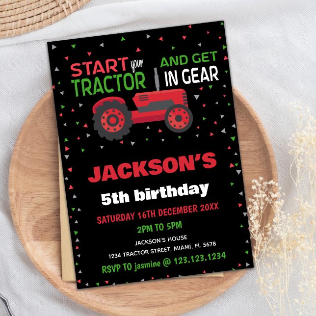5th Red Tractor Birthday Invitations (5th Red Tractor Birthday Invitations)