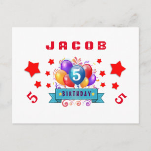5th Save Date Birthday Balloons and Stars S01H Announcement Postcard