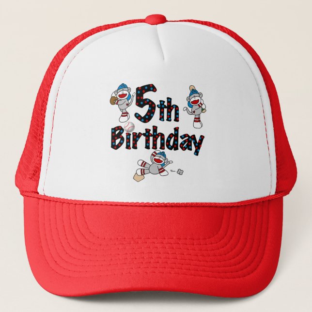 5th Sock Monkey Baseball Birthday Trucker Hat (Front)