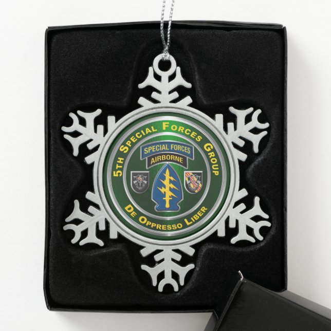  5th Special Forces Group Snowflake Pewter Christmas Ornament (Box)