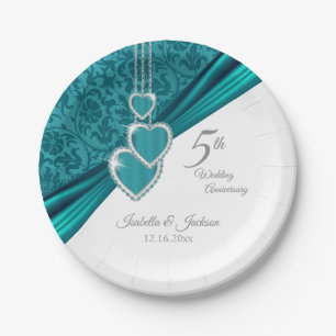 5th Turquoise Wedding Anniversary Design Paper Plate