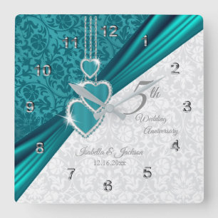 5th Turquoise Wedding Anniversary Keepsake Square Wall Clock