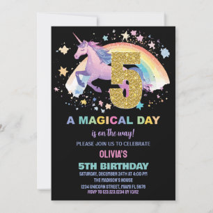 5th Unicorn Birthday Invitations