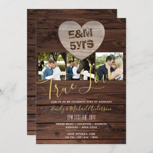 5th Wedding Anniversary - ADD PHOTOS x 3 RUSTIC Invitation