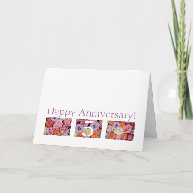 5th Wedding Anniversary Card pastel roses (Front)