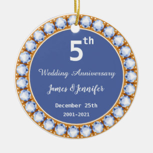 5th Wedding Anniversary diamond Custom Names Ceramic Ornament