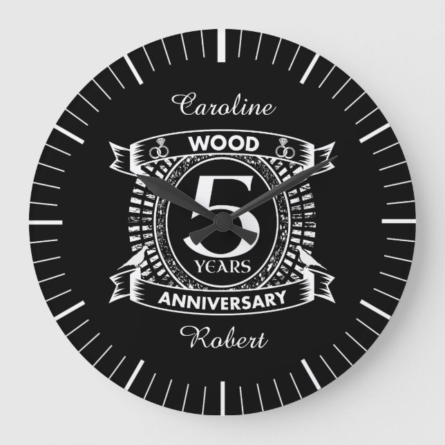5th wedding anniversary distressed crest large clock (Front)