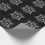 5th wedding anniversary distressed crest wrapping paper<br><div class="desc">A design to celebrate your fifth year of marriage. This first wedding anniversary design has a distressed white crest,  with the text wood,  5 year ,  anniversary.  If you would like any help customising this design please contact me,  their is an ask this designer button,  just below this text.</div>