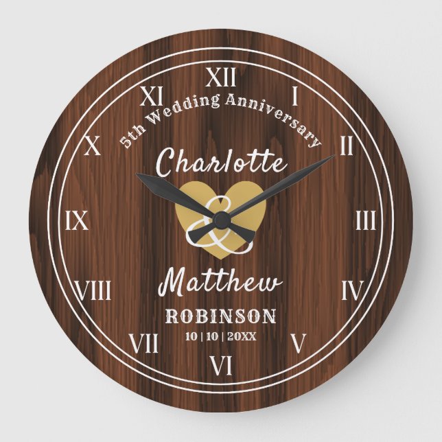 5th Wedding Anniversary Gift Personalised  Large C Clock (Front)