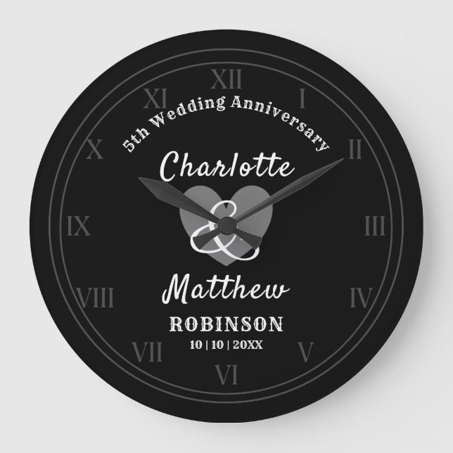5th Wedding Anniversary Gift Personalised  Large Clock (Front)