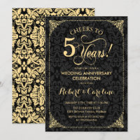 5th Wedding Anniversary - Gold Black Damask