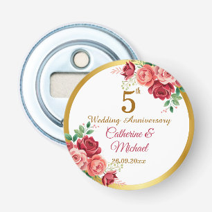 5th Wedding Anniversary Gold Frame Floral Bottle Opener