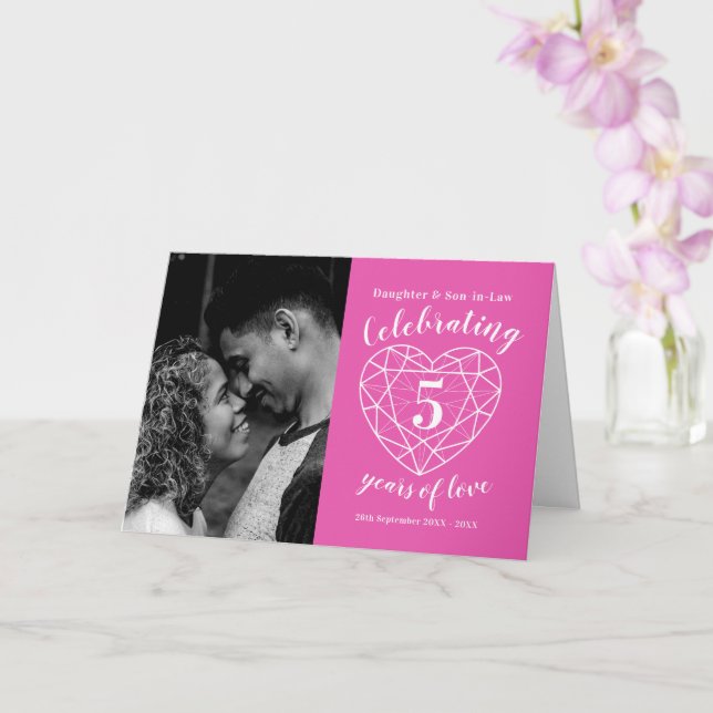 5th Wedding Anniversary heart pink tourmaline Card (Orchid)
