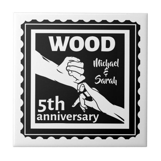 5th Wedding anniversary holding hands traditional Ceramic Tile (Front)