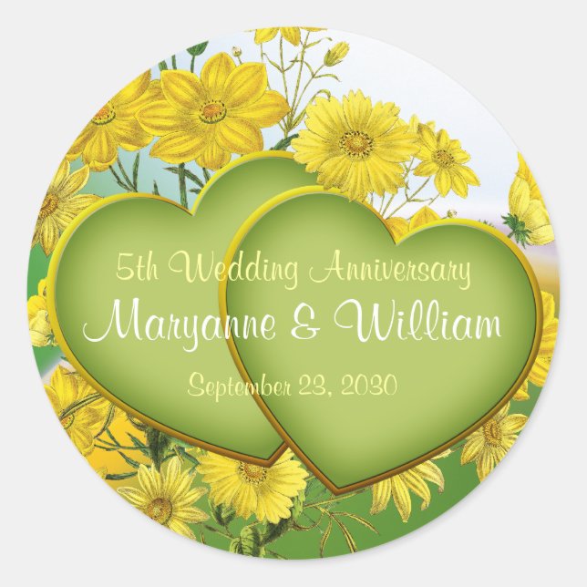 5th Wedding Anniversary Party Wildflower Classic Round Sticker (Front)